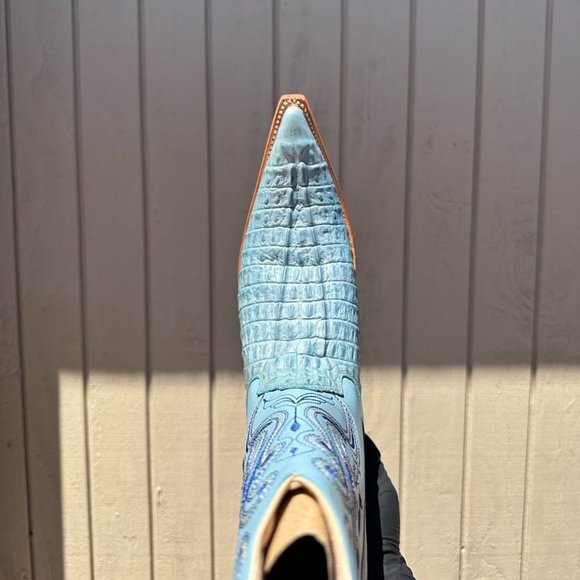 #13 Light Blue Crocodile Tail Design Western Boot - Picture 4 of 5